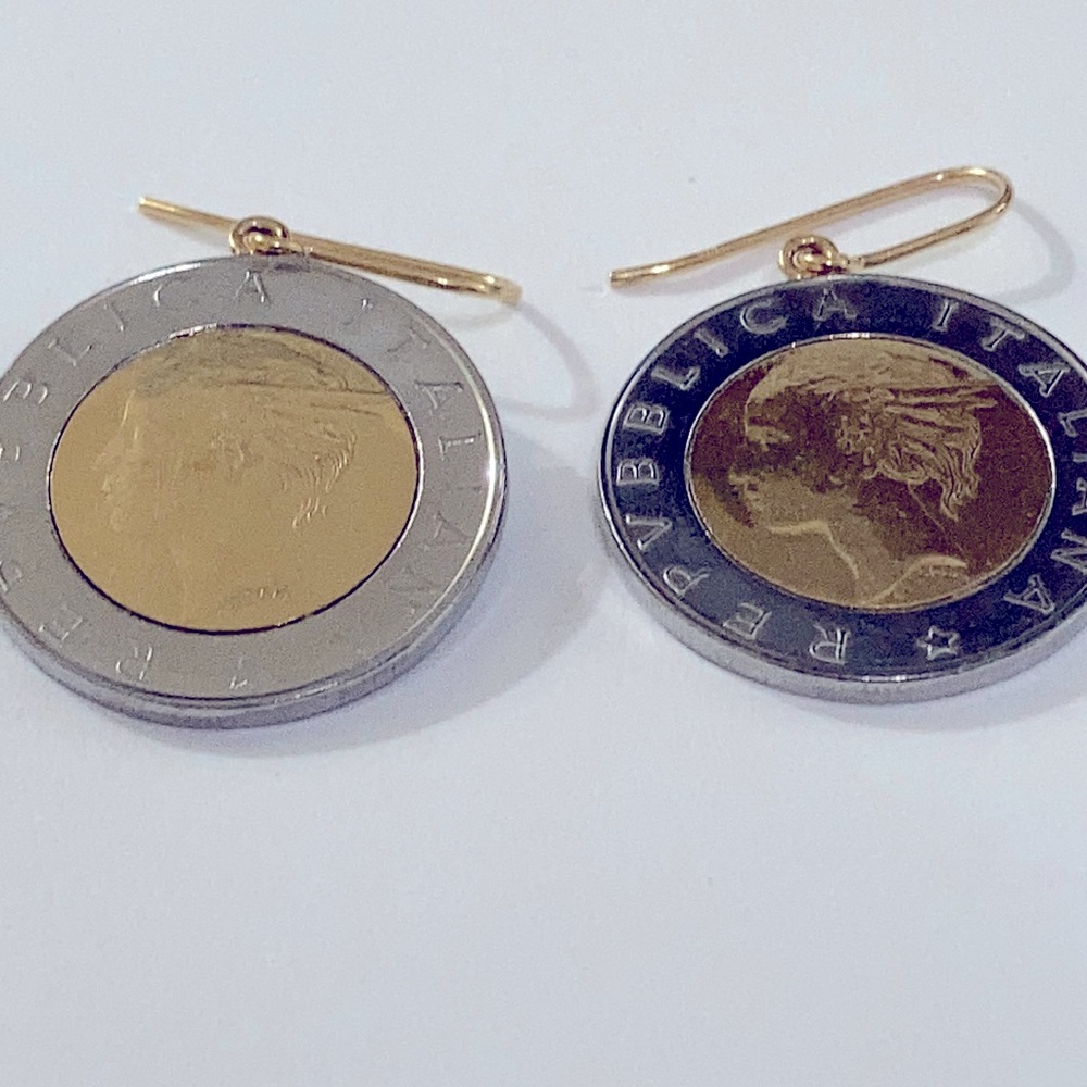European silver and gold coin earrings